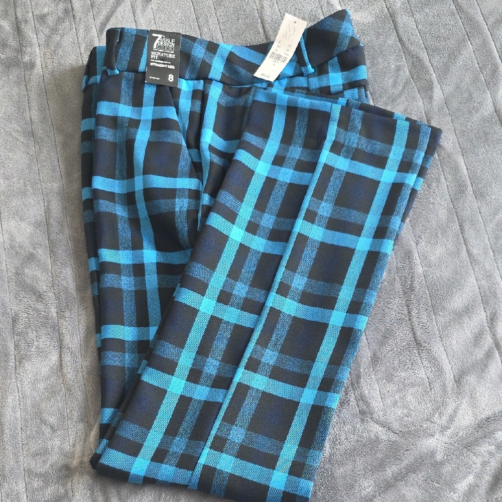 New York & Company Blue/Black Plaid Boot Cut Pants NWT